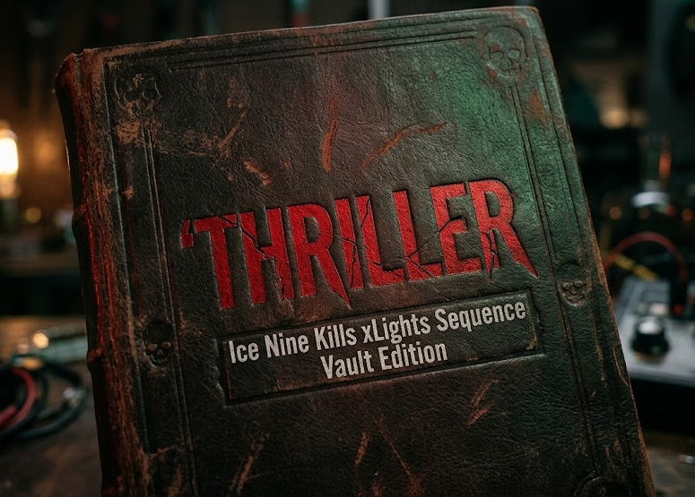 Ice Nine Kills The Laugh Track xLights sequence cover - Maniacal carnival and anarchy themed Halloween light show - Festive Fright Sequences Vault Edition.